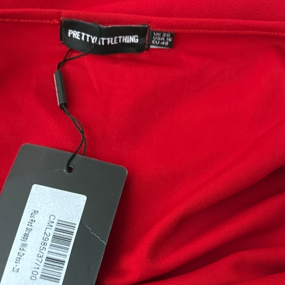 Pretty Little Thing Midi Red Dress Plus Sz 16 NWT Sexy Cocktail Christmas - Picture 3 of 8